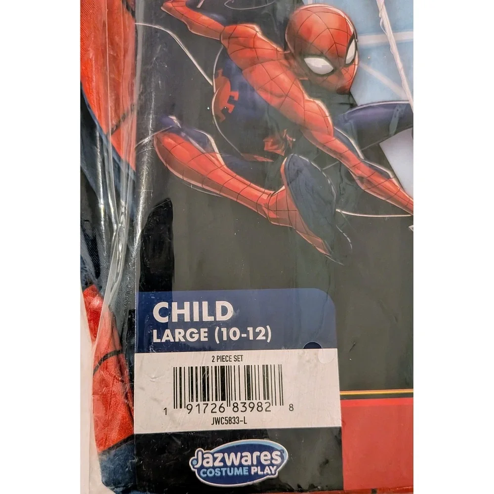 Marvel Spiderman Child Costume Spandex Zentai Suit Mask Large 10-12 Jazwares NEW